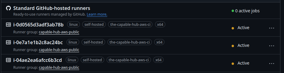 The Capable Hub GitHub Runners Running 